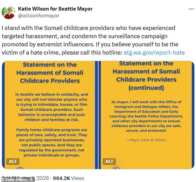 Seattle Mayor Katie Wilson Criticizes Trump in Inaugural Address, Pledges Support for Somali Childcare Providers