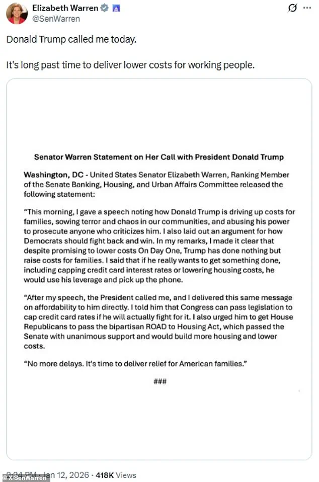 Unexpected Alliance: Trump and Warren Urgently Address Rising Costs in Historic Call
