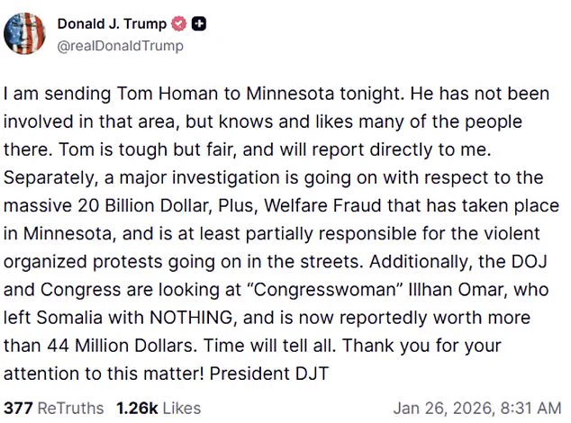 Governor Noem's Praise for Federal Cleanup Efforts Sparks Backlash Amid Trump's Border Czar Deployment and Minneapolis Protests
